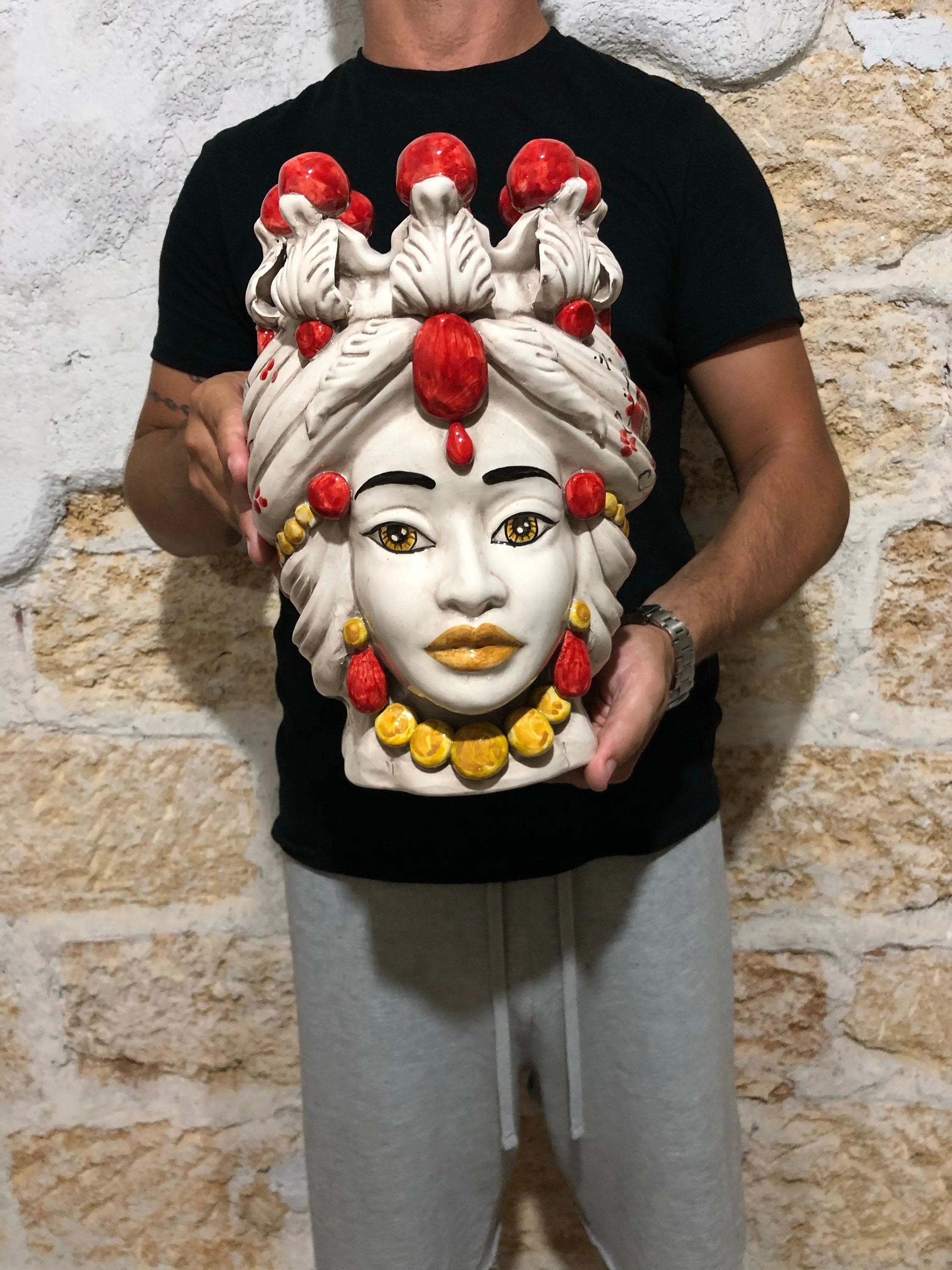 Teste di Moro Seicento Ceramica Caltagirone cm H.30 L.20 Artigianale Rosso DD CERAMICHE SICILIANE