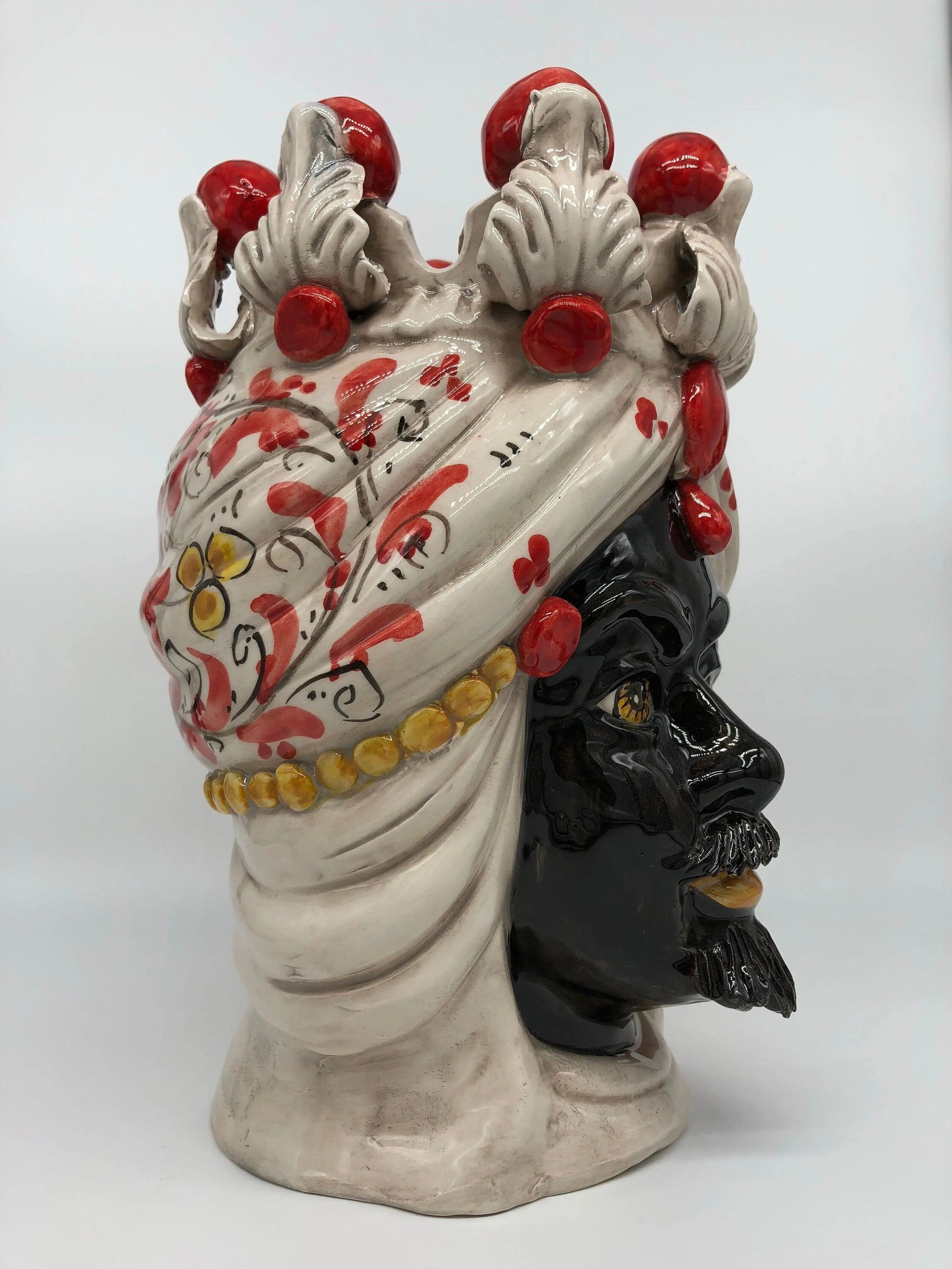 Teste di Moro Seicento Ceramica Caltagirone cm H.30 L.20 Artigianale Rosso DD CERAMICHE SICILIANE