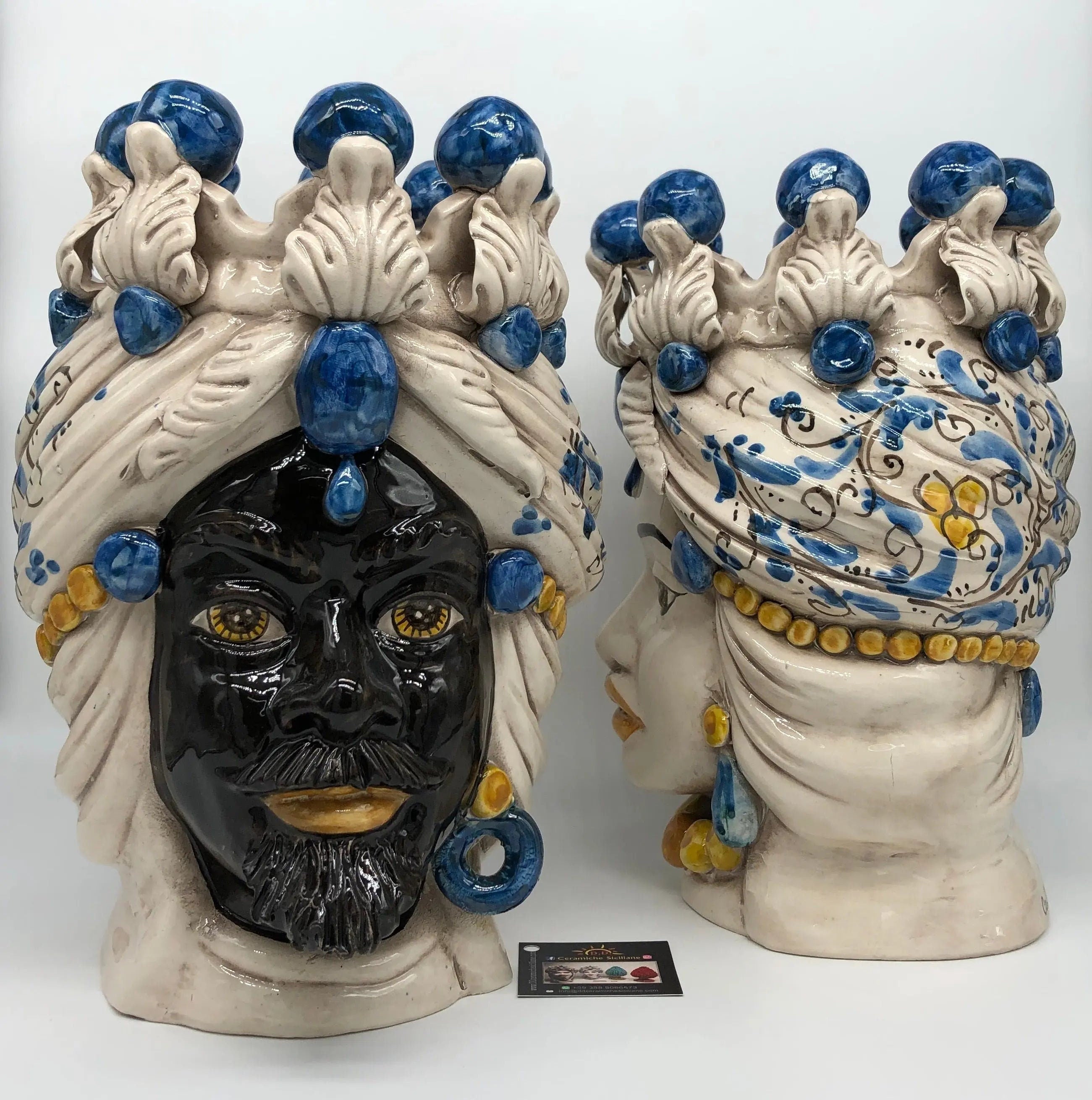 Teste di Moro Seicento Ceramica Caltagirone cm H.30 L.20 Artigianale Blu DD CERAMICHE SICILIANE