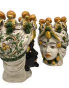 Teste di Moro Seicento Ceramica Caltagirone cm H.30 L.20 Artigianale Verde Giallo - DD CERAMICHE SICILIANE