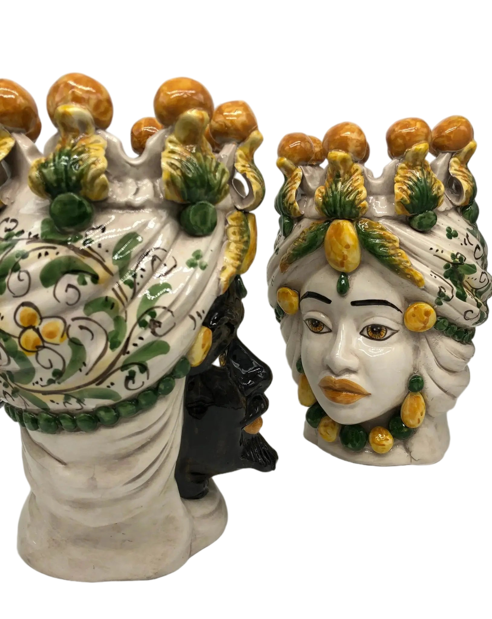 Teste di Moro Seicento Ceramica Caltagirone cm H.30 L.20 Artigianale Verde Giallo - DD CERAMICHE SICILIANE