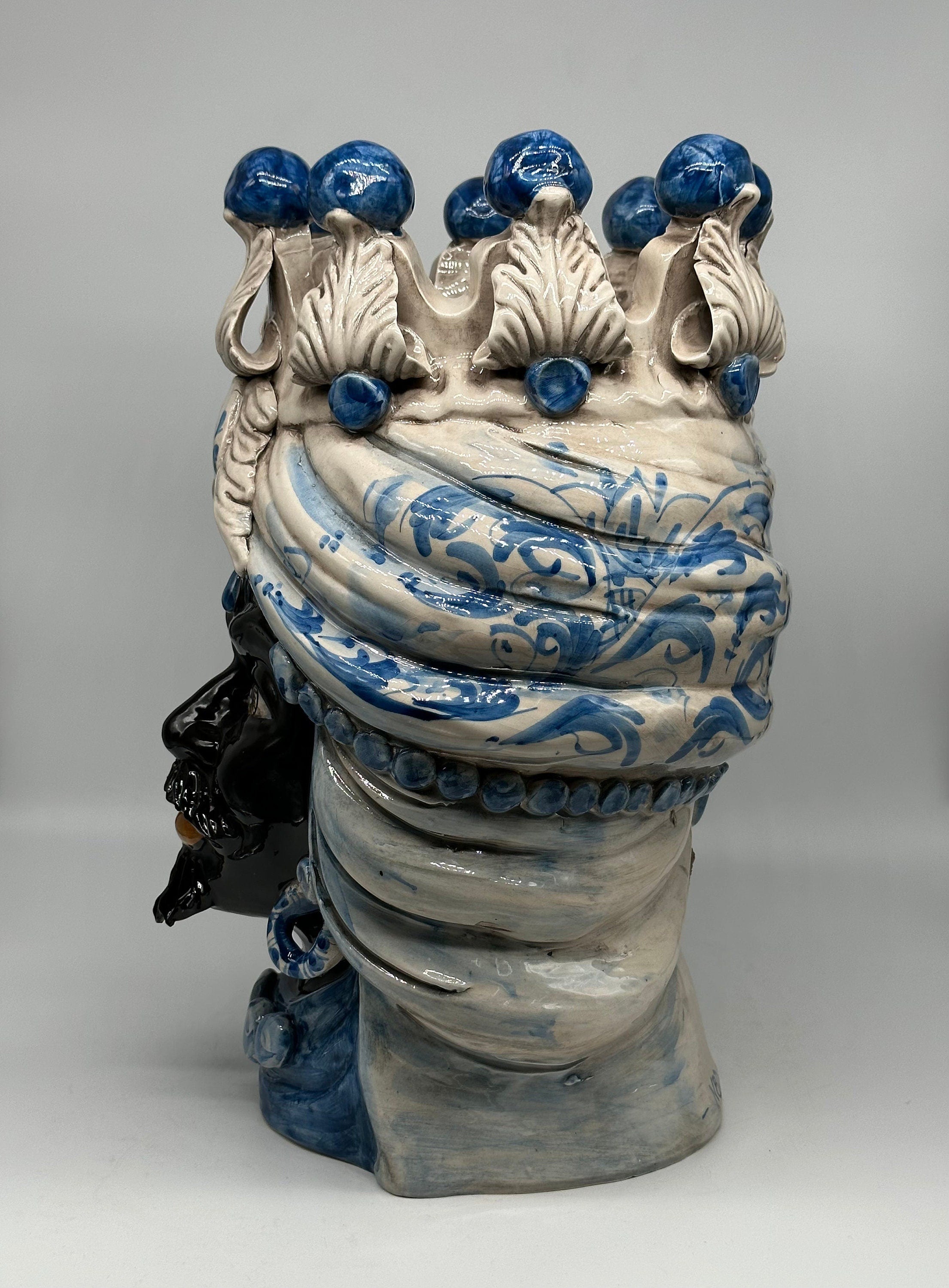 Teste di Moro Seicento Ceramica Caltagirone cm H.40 L.26 Artigianale Blu