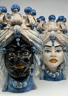 Teste di Moro Seicento Ceramica Caltagirone cm H.40 L.26 Artigianale Blu