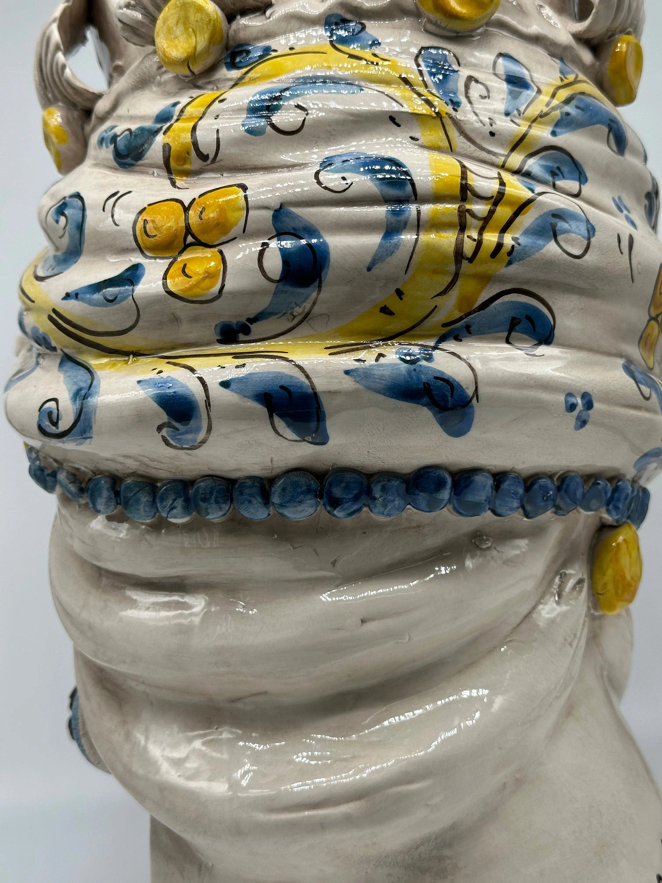 Teste di Moro Seicento Ceramica Caltagirone cm H.40 L.25 Artigianale Blu DD CERAMICHE SICILIANE