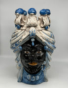 Teste di Moro Seicento Ceramica Caltagirone cm H.40 L.26 Artigianale Blu