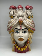 Teste di Moro Seicento Ceramica Caltagirone cm H.40 L.26 Artigianale Bordeaux Giallo - DD CERAMICHE SICILIANE