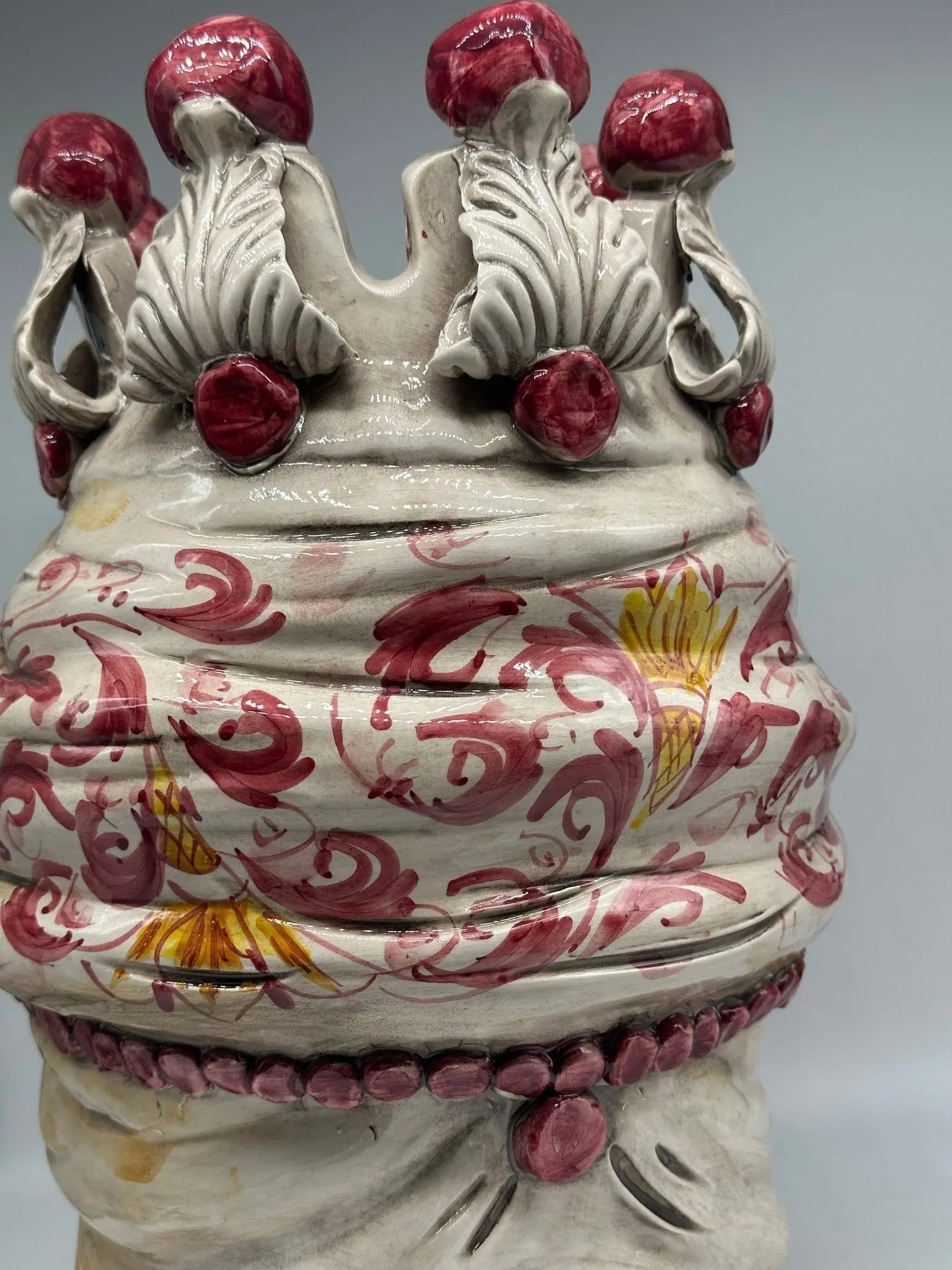 Teste di Moro Seicento Ceramica Caltagirone cm H.40 L.26 Artigianale Bordeaux Giallo - TESTA DI MORO