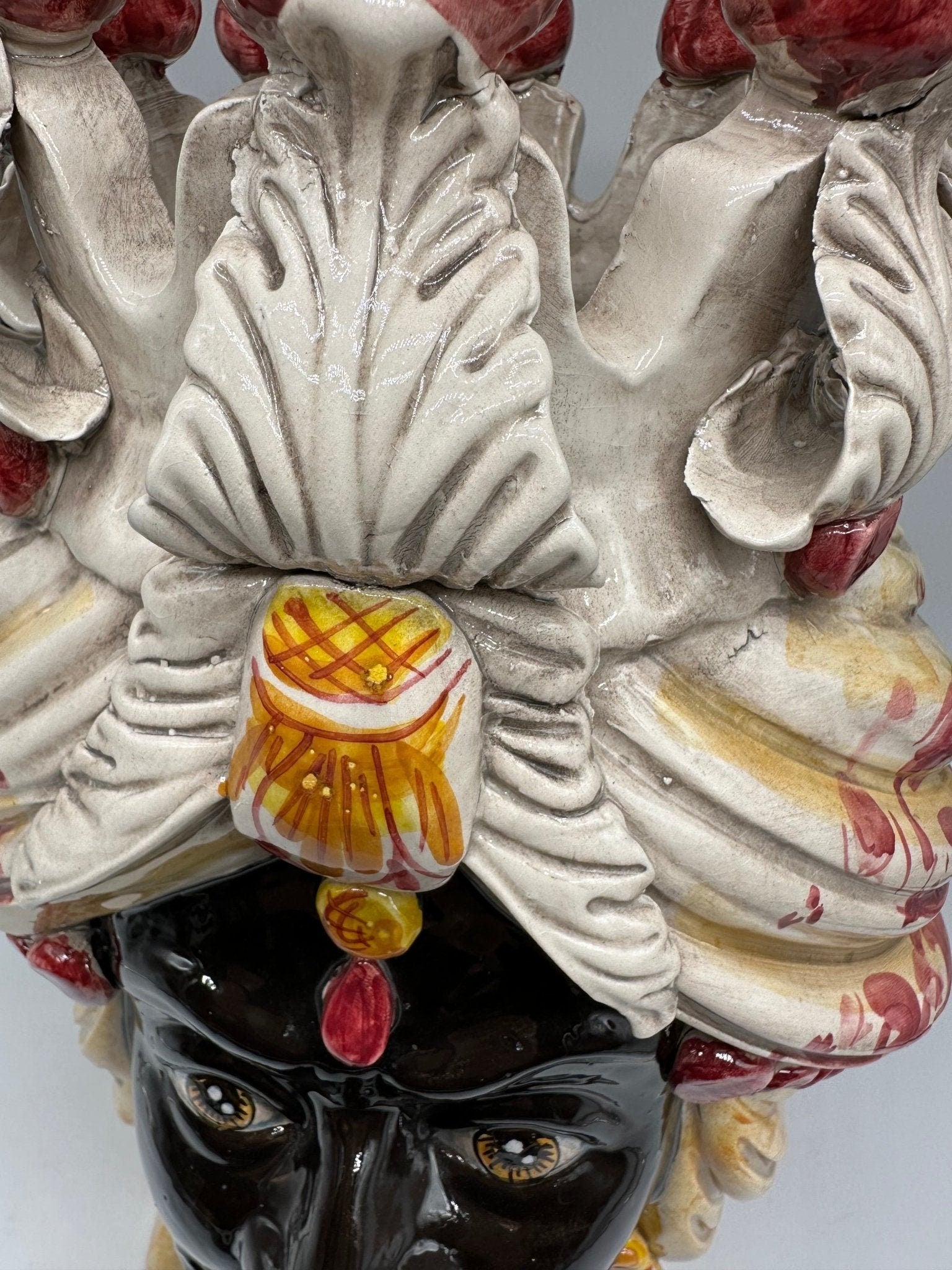 Teste di Moro Seicento Ceramica Caltagirone cm H.40 L.26 Artigianale Bordeaux Giallo - DD CERAMICHE SICILIANE