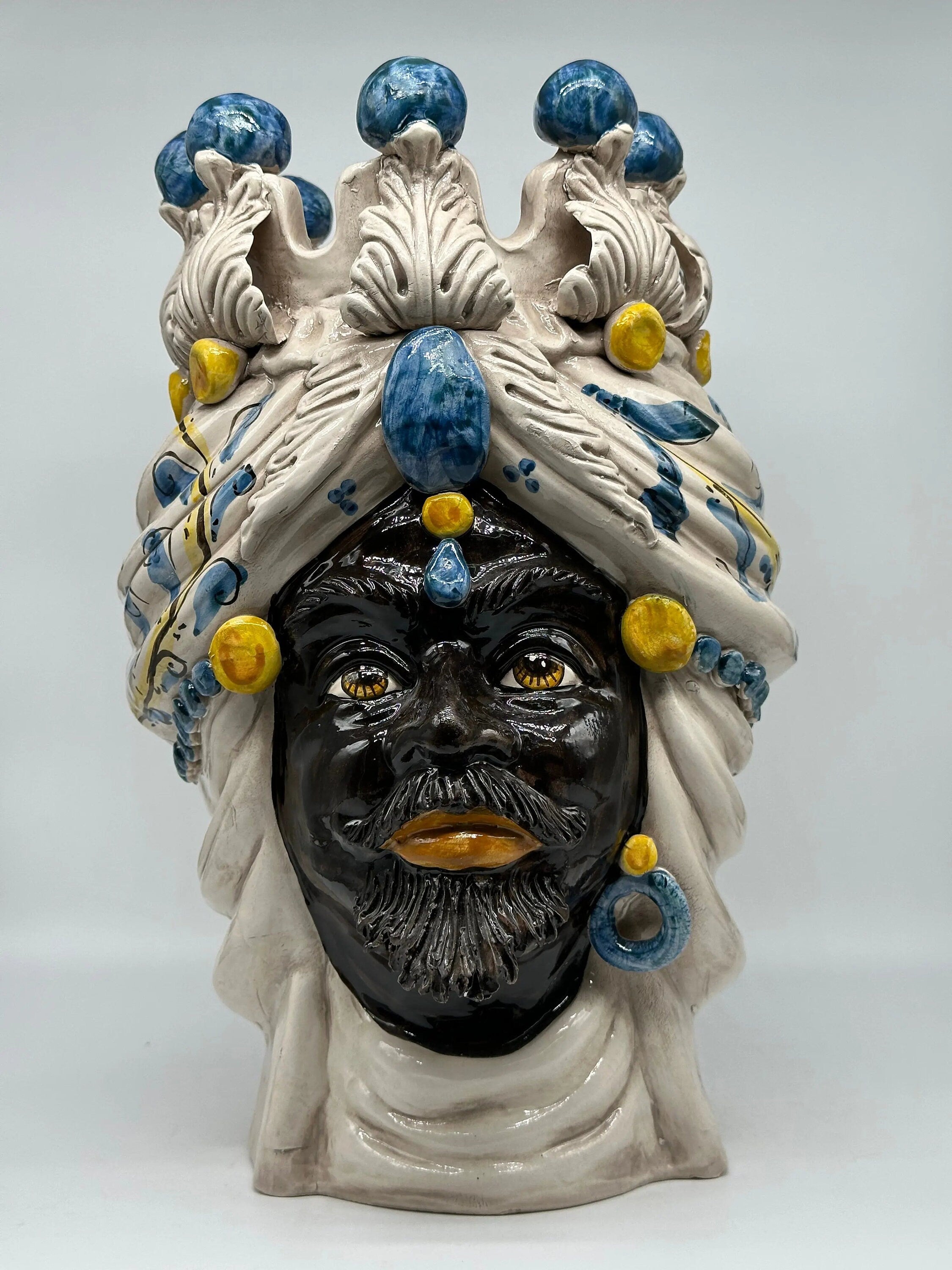 Teste di Moro Seicento Ceramica Caltagirone cm H.40 L.25 Artigianale Blu DD CERAMICHE SICILIANE