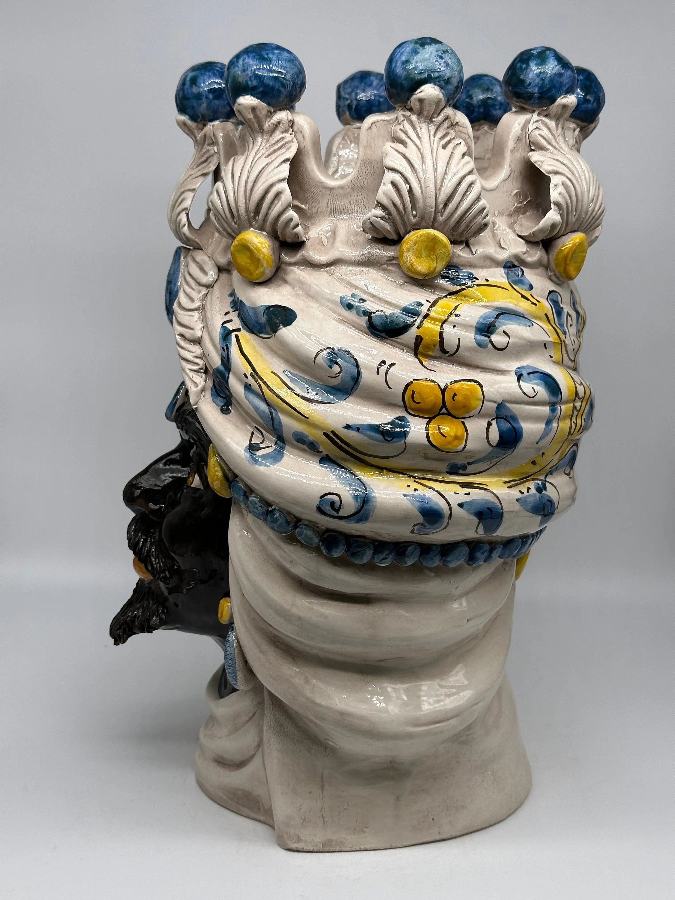 Teste di Moro Seicento Ceramica Caltagirone cm H.40 L.25 Artigianale Blu DD CERAMICHE SICILIANE