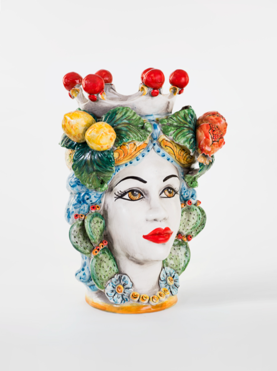 Teste di Moro TDS Frutta e Pale Fichi d’India Ceramica Caltagirone cm H.43 Artigianale - TESTE DI MORO