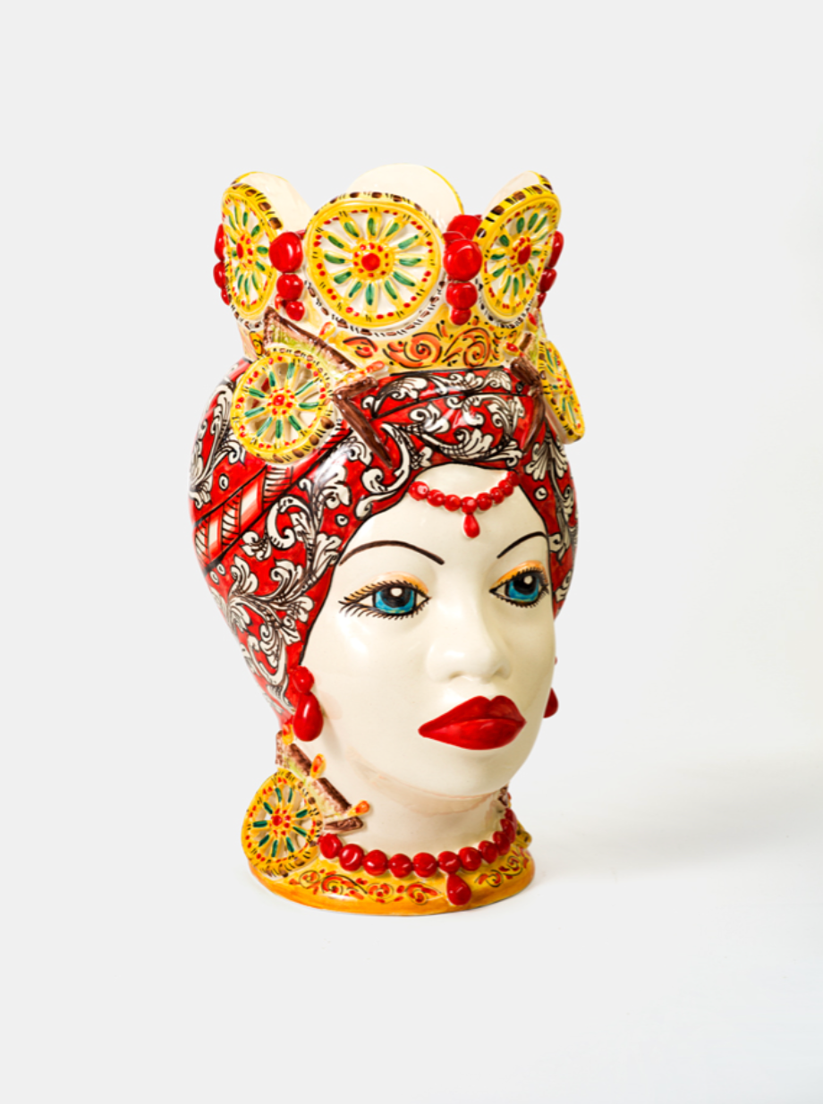 Teste di Moro TDS Ruote Carretto Ceramica Caltagirone cm H.45 L.28 Artigianale - TESTE DI MORO