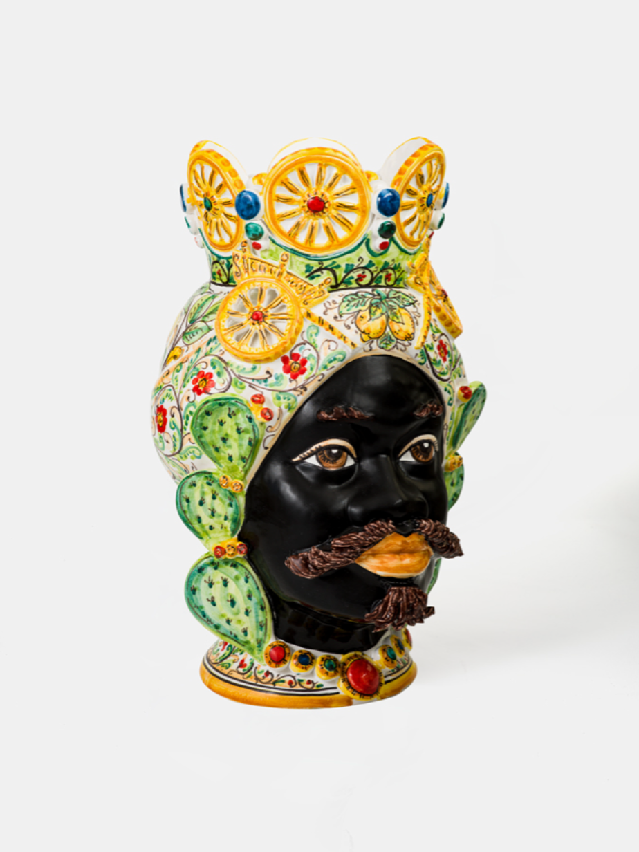 Teste di Moro TDS Ruote Carretto e Fichi d’India Ceramica Caltagirone cm H.45 L.28 Artigianale - TESTE DI MORO