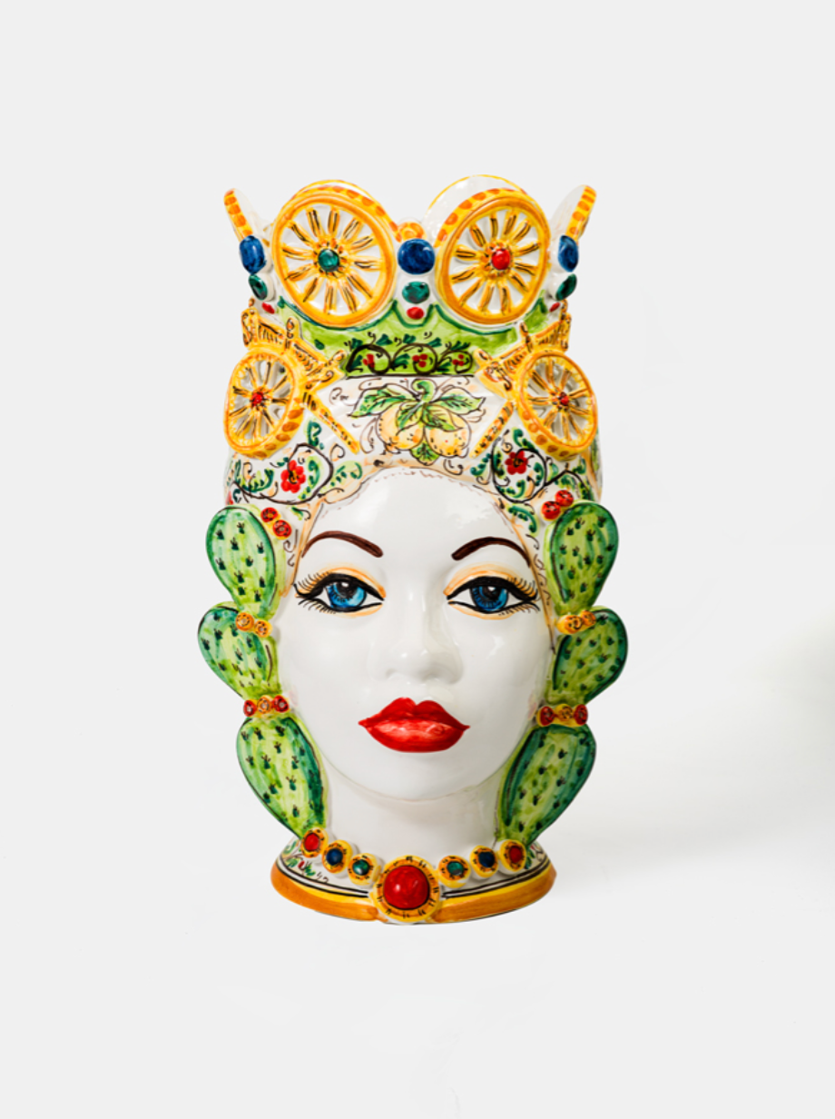 Teste di Moro TDS Ruote Carretto e Fichi d’India Ceramica Caltagirone cm H.45 L.28 Artigianale - Donna - TESTE DI MORO