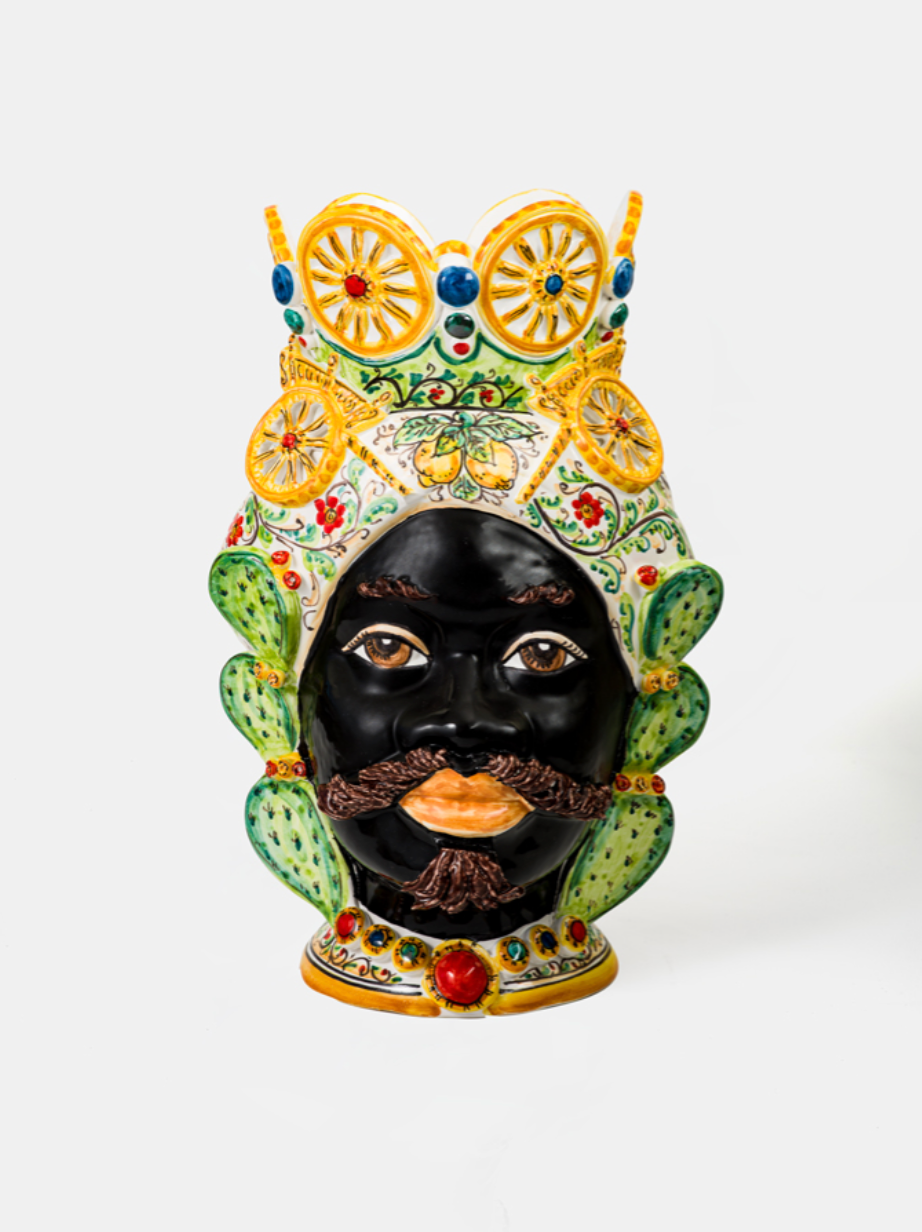 Teste di Moro TDS Ruote Carretto e Fichi d’India Ceramica Caltagirone cm H.45 L.28 Artigianale - Uomo - TESTE DI MORO