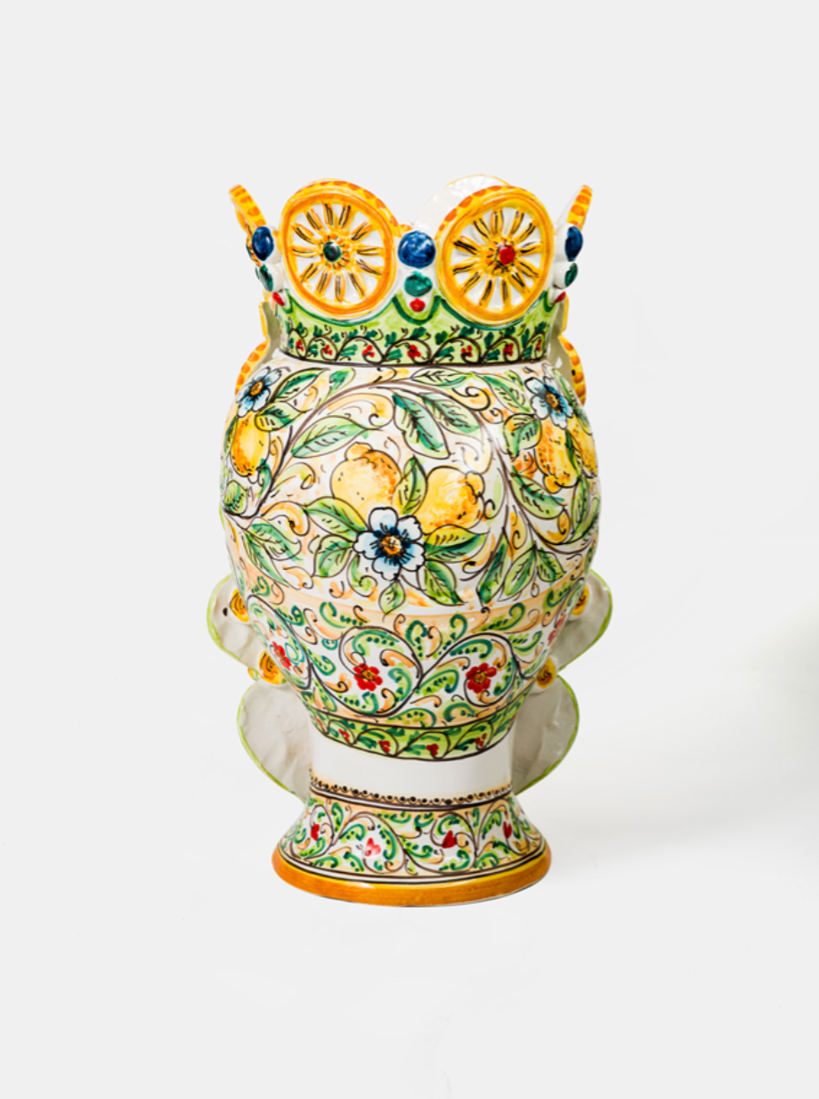 Teste di Moro TDS Ruote Carretto e Fichi d’India Ceramica Caltagirone cm H.45 L.28 Artigianale - TESTE DI MORO
