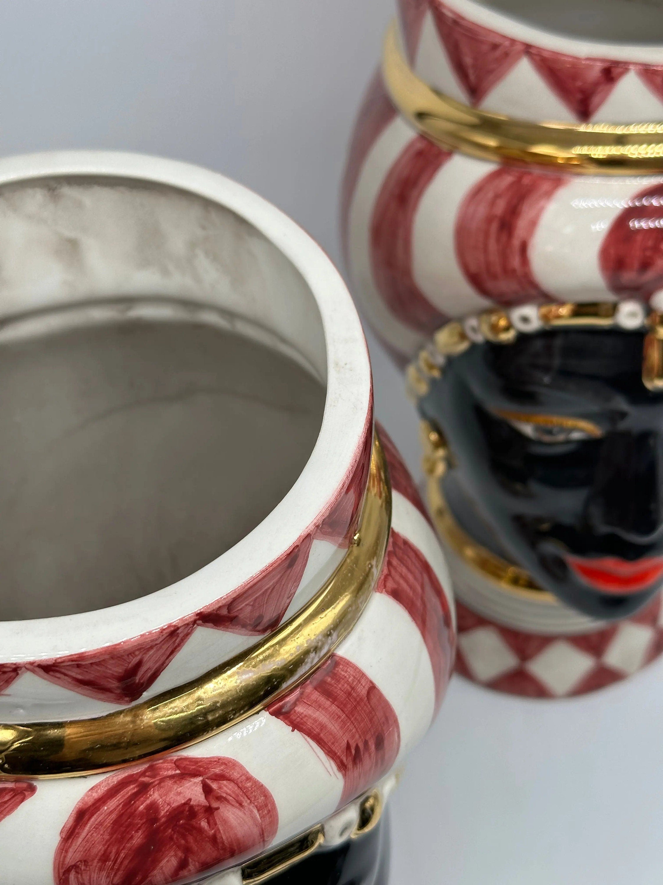 Teste di Moro Token Ceramica Caltagirone cm H.31 L.18 Artigianale Bianco Bordeaux Oro DD CERAMICHE SICILIANE