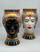 Teste di Moro Token Ceramica Caltagirone cm H.31 L.18 Artigianale Decoro “Carretto” DD CERAMICHE SICILIANE