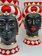 Teste di Moro Token Ceramica Caltagirone cm H.31 L.18 Artigianale Rosso Bianco Oro DD CERAMICHE SICILIANE