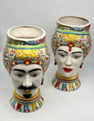 Teste di Moro Token Ceramica Caltagirone cm H.31 L.18 Artigianale Decoro “Carretto” - DD CERAMICHE SICILIANE