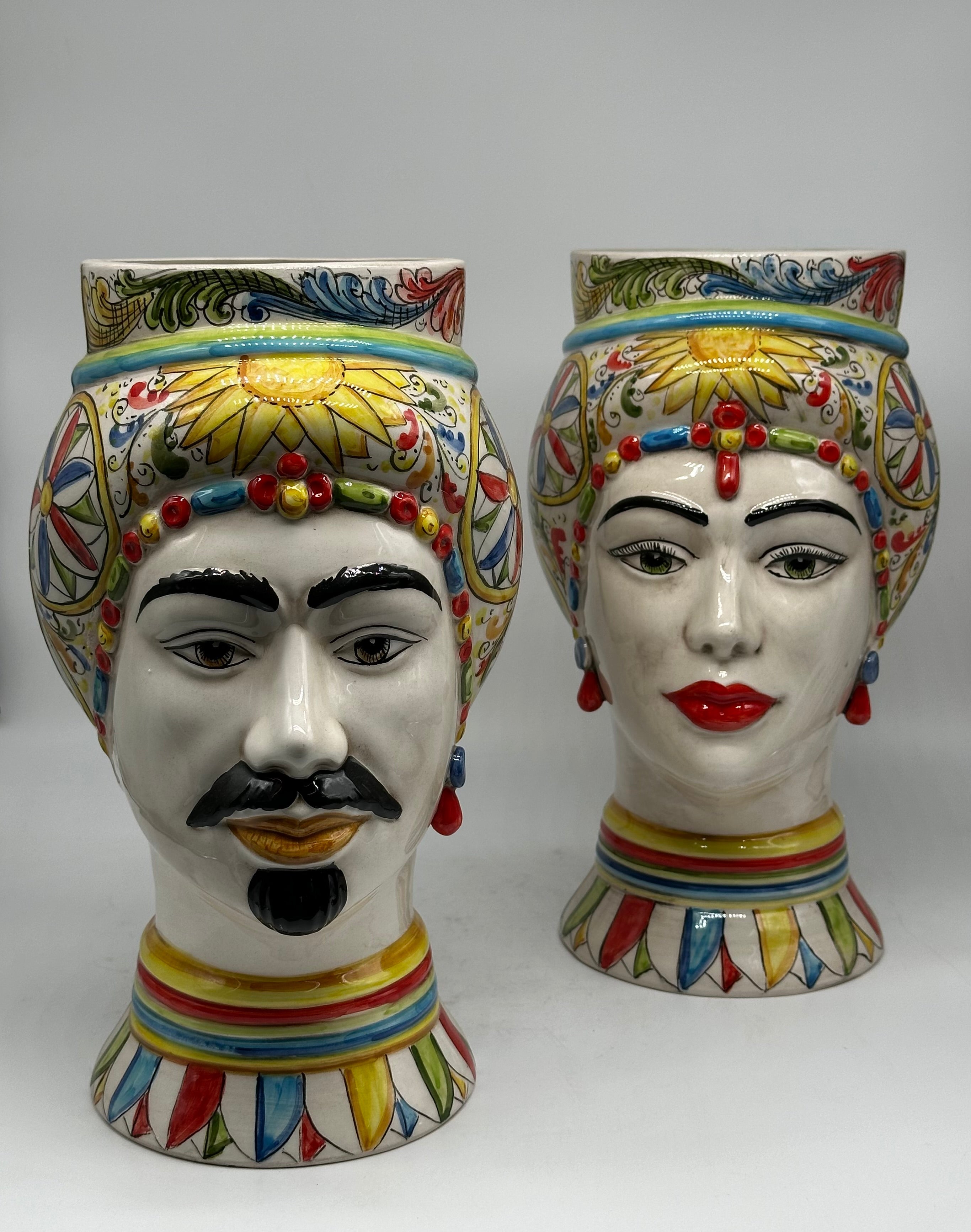 Teste di Moro Token Ceramica Caltagirone cm H.31 L.18 Artigianale Decoro Carretto V.2 - TESTA DI MORO