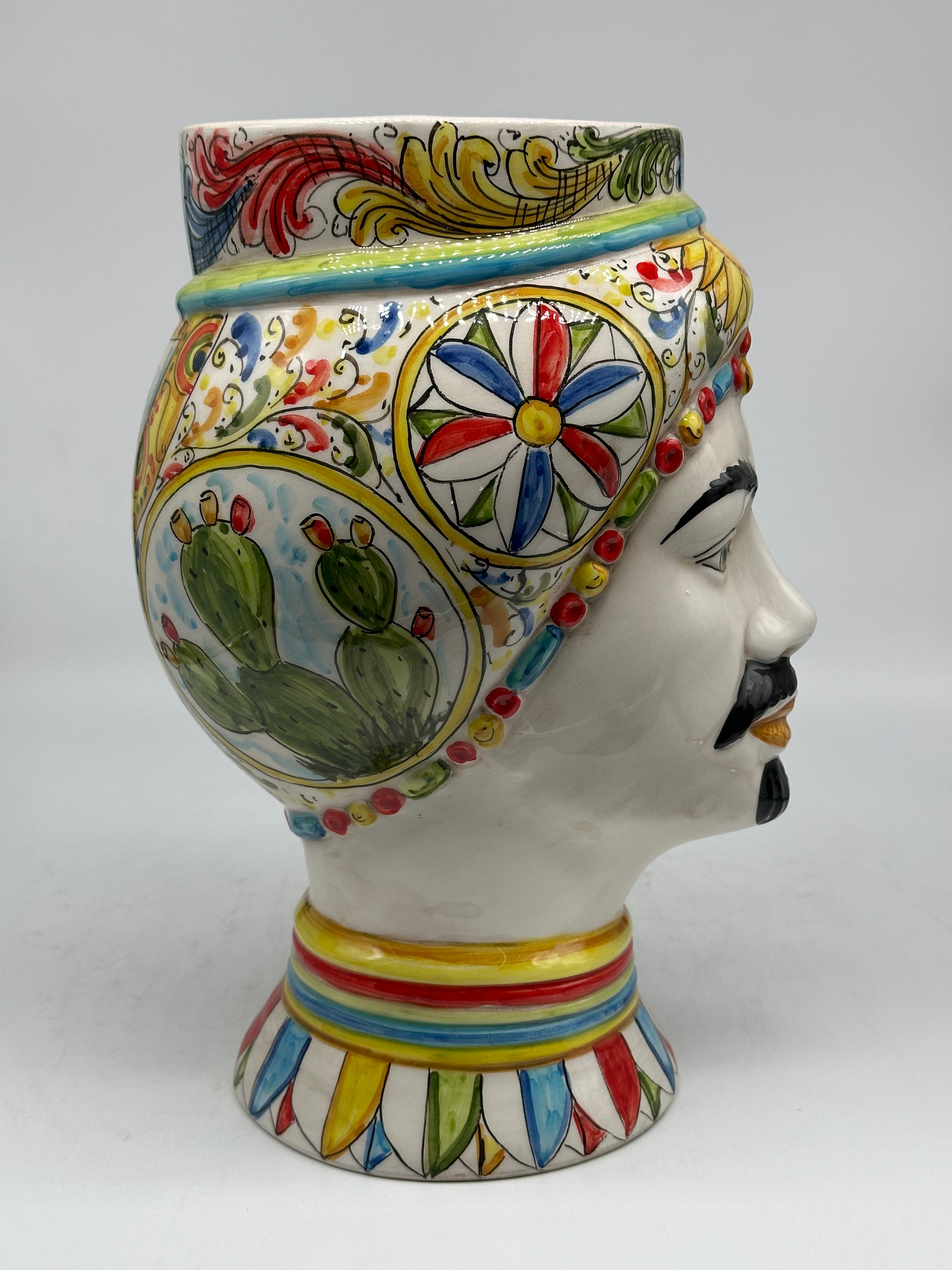 Teste di Moro Token Ceramica Caltagirone cm H.31 L.18 Artigianale Decoro Carretto V.2 - TESTA DI MORO