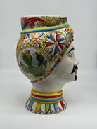Teste di Moro Token Ceramica Caltagirone cm H.31 L.18 Artigianale Decoro “Carretto” - DD CERAMICHE SICILIANE
