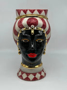 Teste di Moro Token Ceramica Caltagirone cm H.31 L.18 Artigianale Bianco Bordeaux Oro DD CERAMICHE SICILIANE