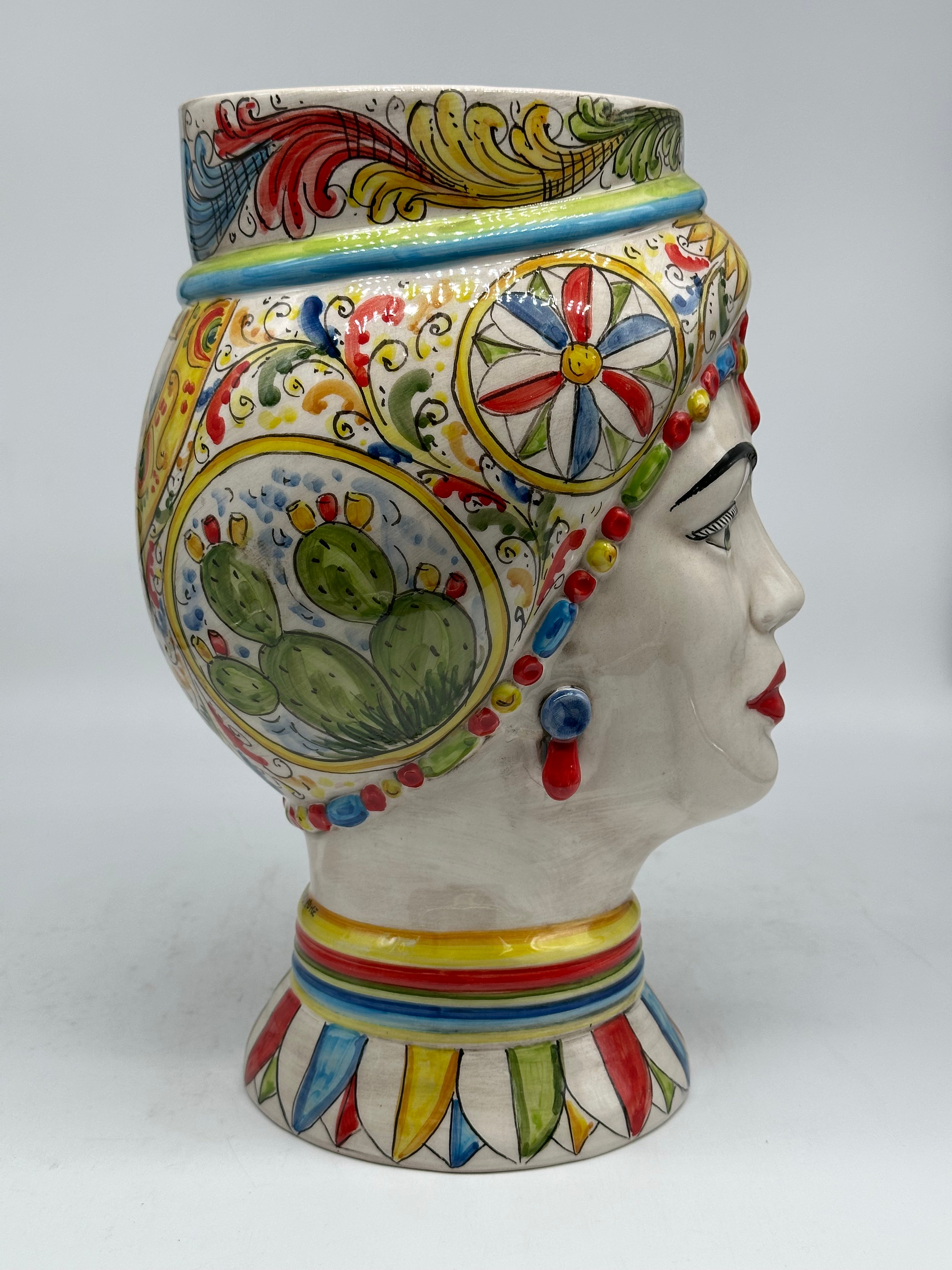 Teste di Moro Token Ceramica Caltagirone cm H.31 L.18 Artigianale Decoro Carretto V.2 - TESTA DI MORO