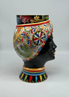 Teste di Moro Token Ceramica Caltagirone cm H.31 L.18 Artigianale Decoro “Carretto” DD CERAMICHE SICILIANE