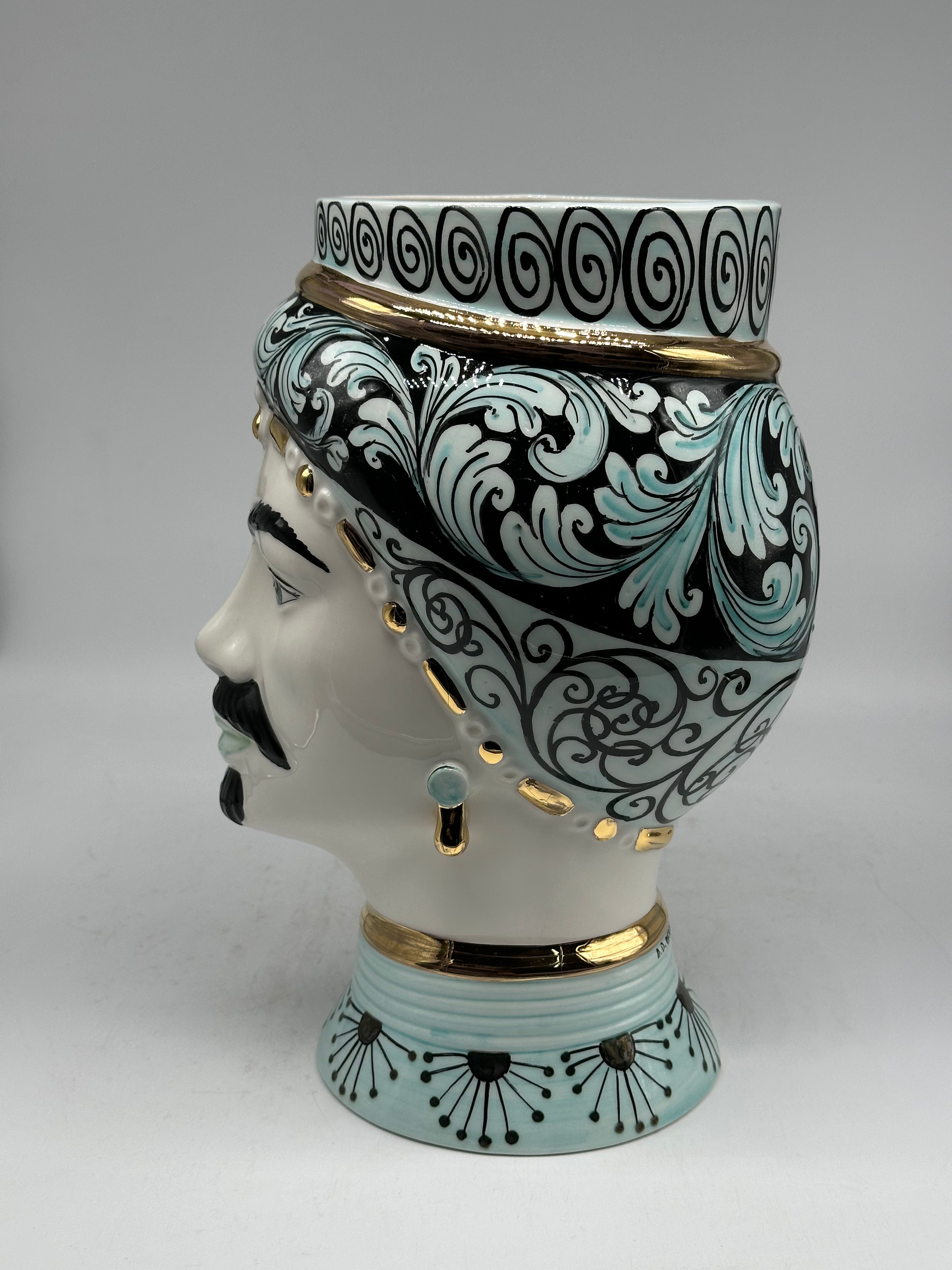 Teste di Moro Token Ceramica Caltagirone cm H.31 L.18 Artigianale Toni Verde Oro V.2