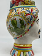 Teste di Moro Token Ceramica Caltagirone cm H.31 L.18 Artigianale Decoro “Carretto” - DD CERAMICHE SICILIANE