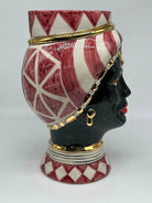 Teste di Moro Token Ceramica Caltagirone cm H.31 L.18 Artigianale Bianco Bordeaux Oro DD CERAMICHE SICILIANE