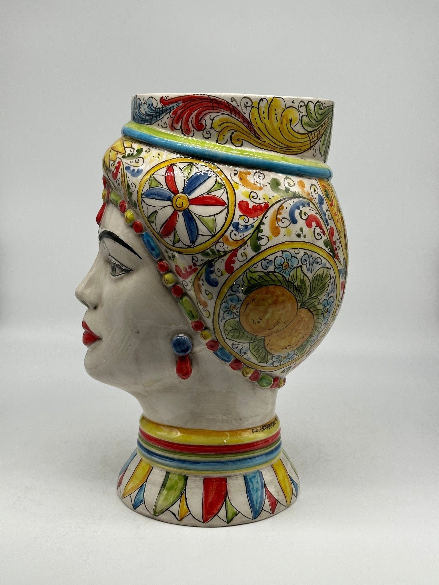 Teste di Moro Token Ceramica Caltagirone cm H.31 L.18 Artigianale Decoro “Carretto” - DD CERAMICHE SICILIANE