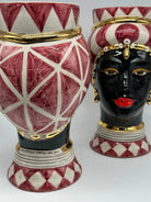 Teste di Moro Token Ceramica Caltagirone cm H.31 L.18 Artigianale Bianco Bordeaux Oro DD CERAMICHE SICILIANE