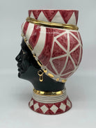 Teste di Moro Token Ceramica Caltagirone cm H.31 L.18 Artigianale Bianco Bordeaux Oro DD CERAMICHE SICILIANE