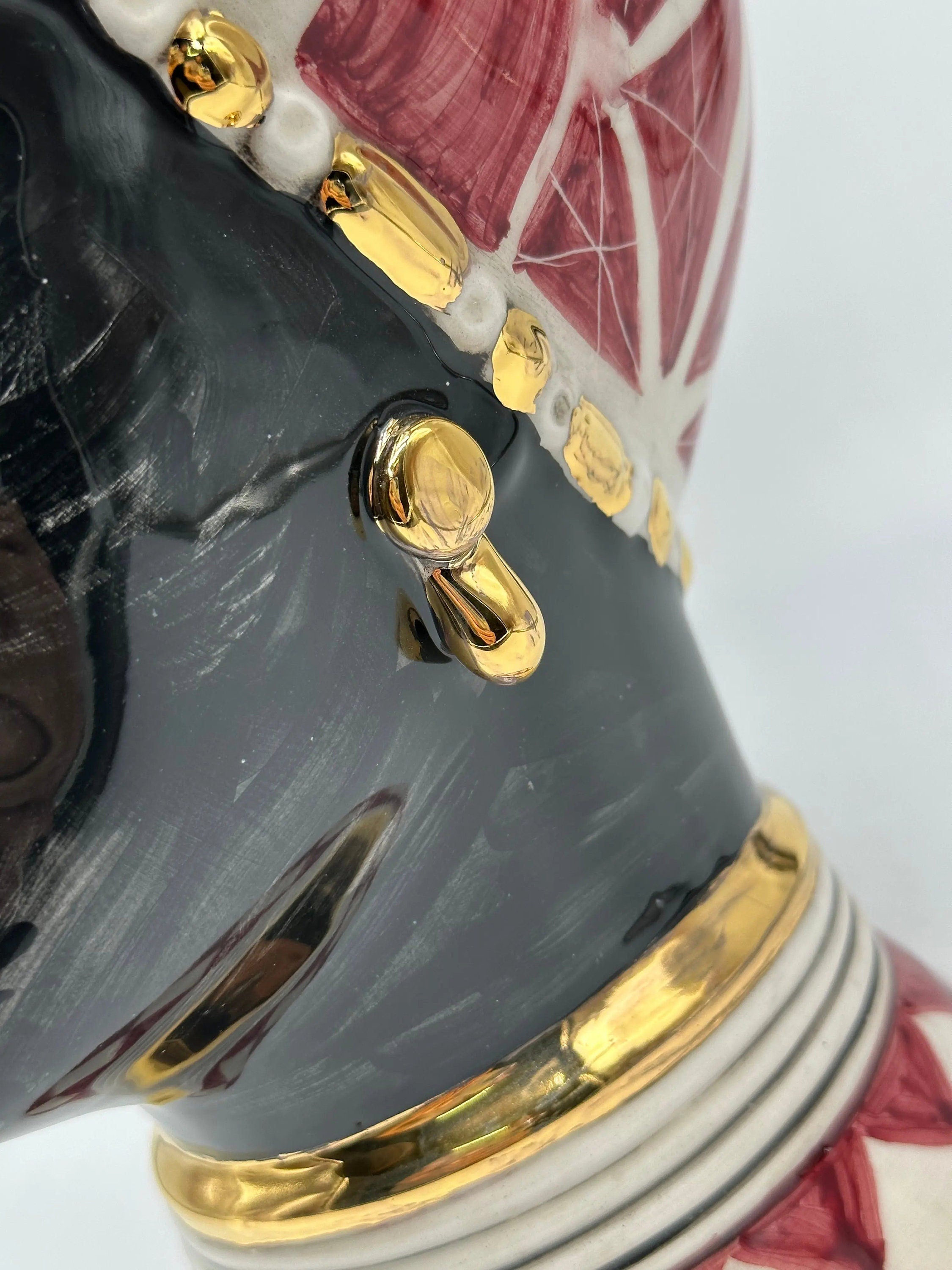 Teste di Moro Token Ceramica Caltagirone cm H.31 L.18 Artigianale Bianco Bordeaux Oro DD CERAMICHE SICILIANE