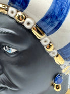 Teste di Moro Token Ceramica Caltagirone cm H.31 L.18 Artigianale Blu Bianco Oro DD CERAMICHE SICILIANE