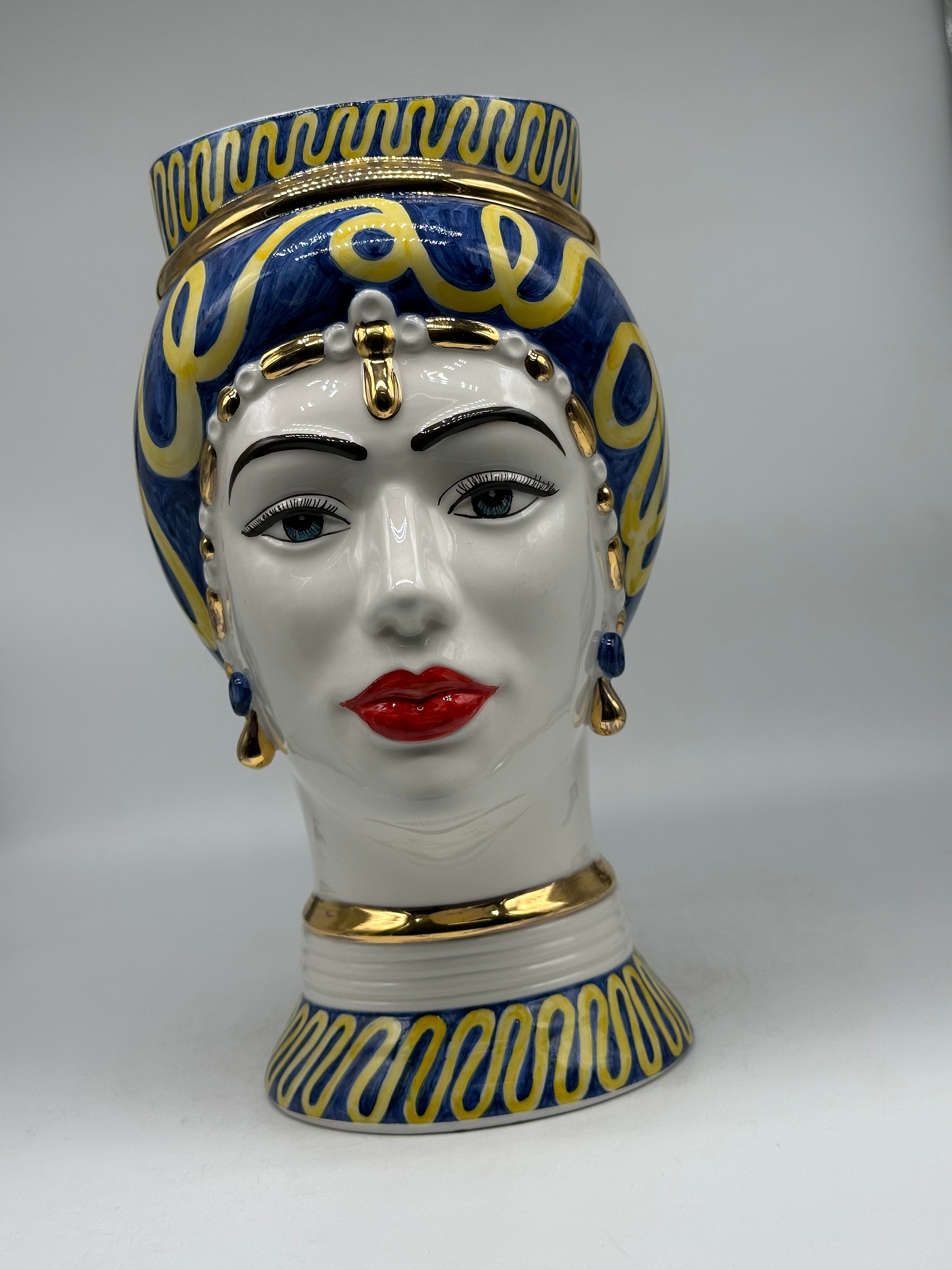 Teste di Moro Token Ceramica Caltagirone cm H.31 L.18 Artigianale Blu Giallo - TESTE DI MORO