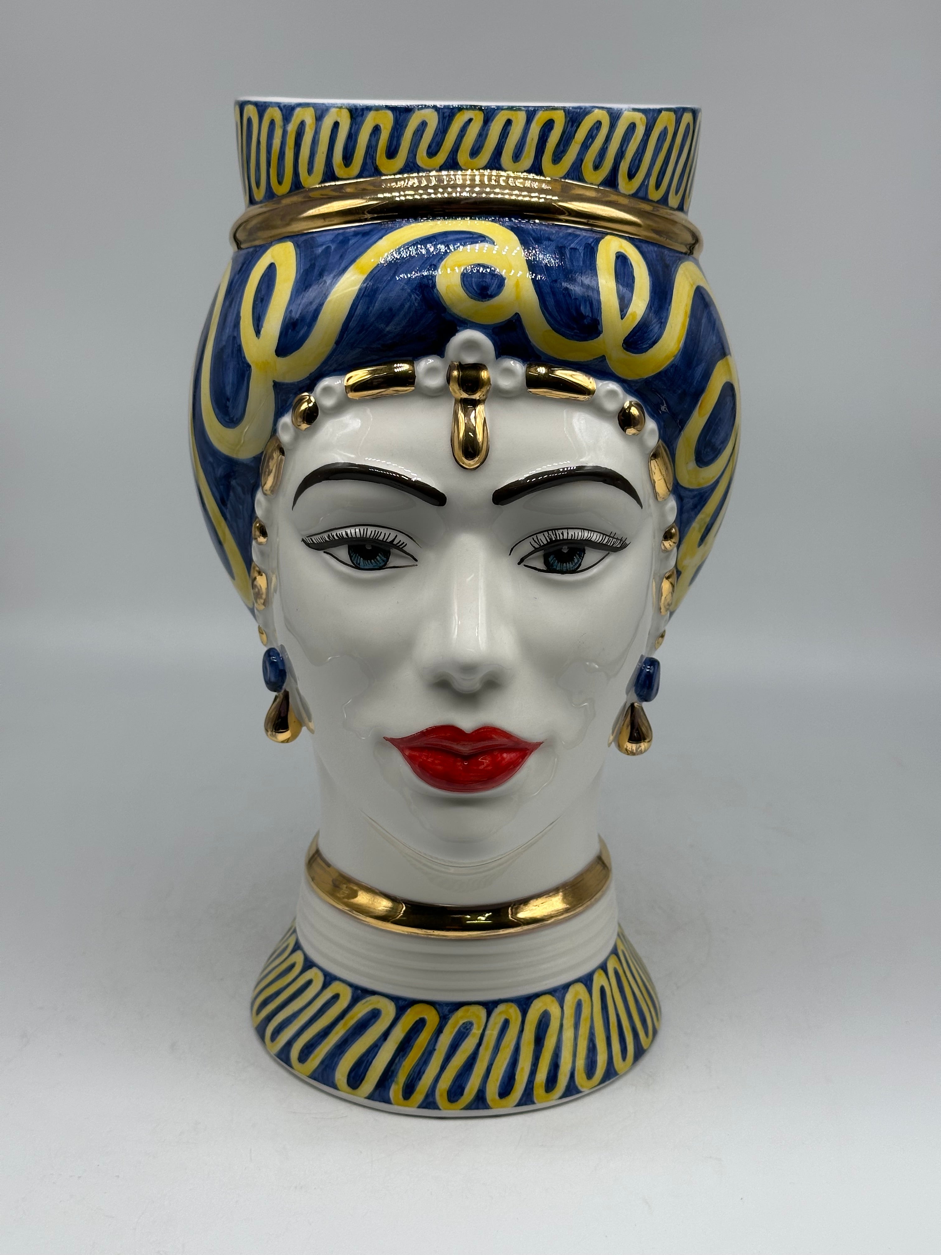 Teste di Moro Token Ceramica Caltagirone cm H.31 L.18 Artigianale Blu Giallo - Donna - TESTE DI MORO