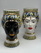 Teste di Moro Token Ceramica Caltagirone cm H.31 L.18 Artigianale Blu Giallo - TESTE DI MORO