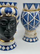 Teste di Moro Token Ceramica Caltagirone cm H.31 L.18 Artigianale Blu Bianco Oro DD CERAMICHE SICILIANE