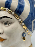 Teste di Moro Token Ceramica Caltagirone cm H.31 L.18 Artigianale Blu Bianco Oro DD CERAMICHE SICILIANE