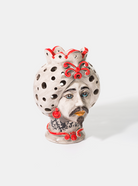 Teste di Moro Traforate TDS cm H.30 L.23 Ceramica Caltagirone Artigianale Fumè con Decoro Rosso - TESTE DI MORO