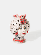 Teste di Moro Traforate TDS cm H.30 L.23 Ceramica Caltagirone Artigianale Fumè con Decoro Rosso - TESTE DI MORO
