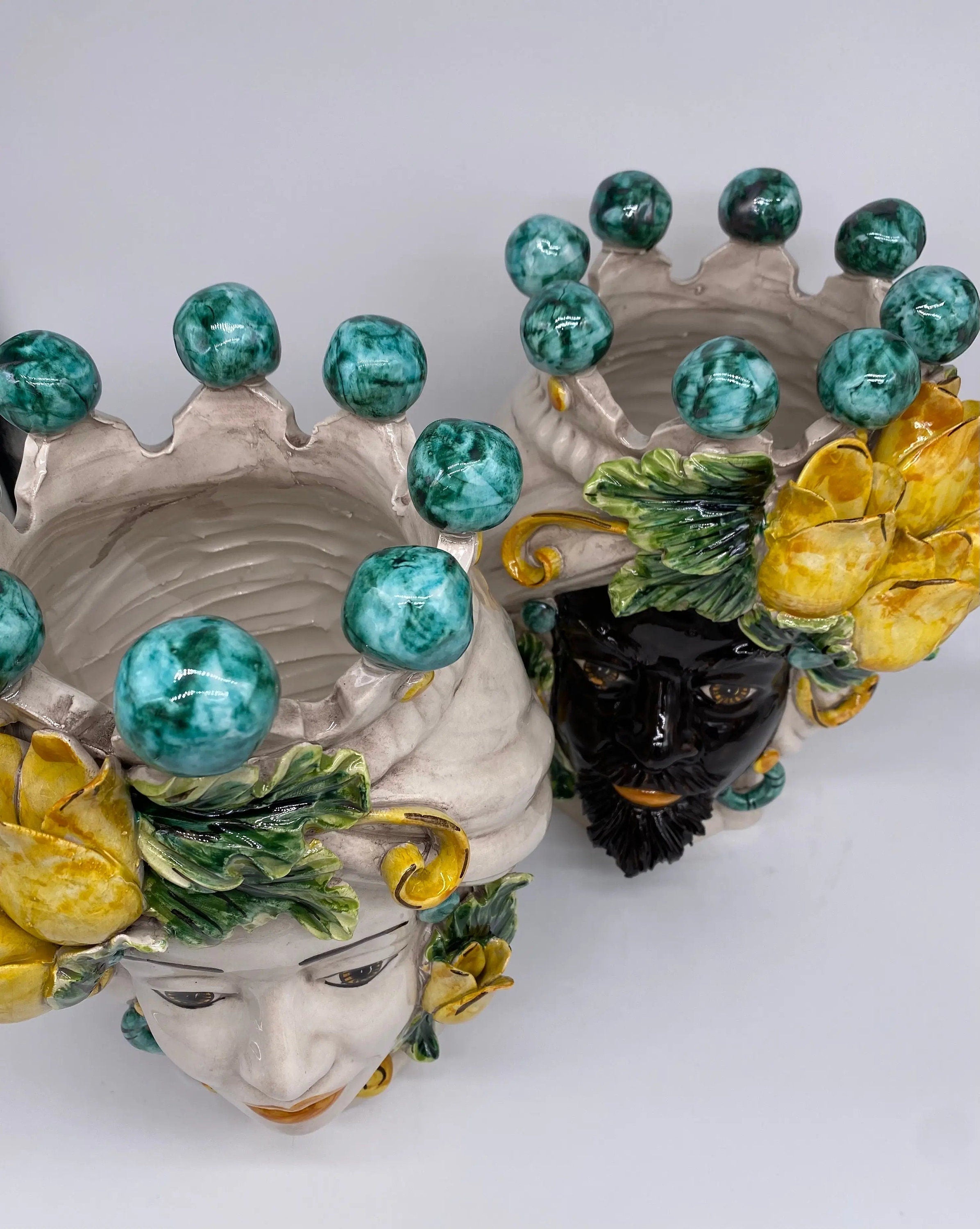 Teste di Moro Tulipani Ceramica Caltagirone cm H.30 L.23 Artigianale DD CERAMICHE SICILIANE