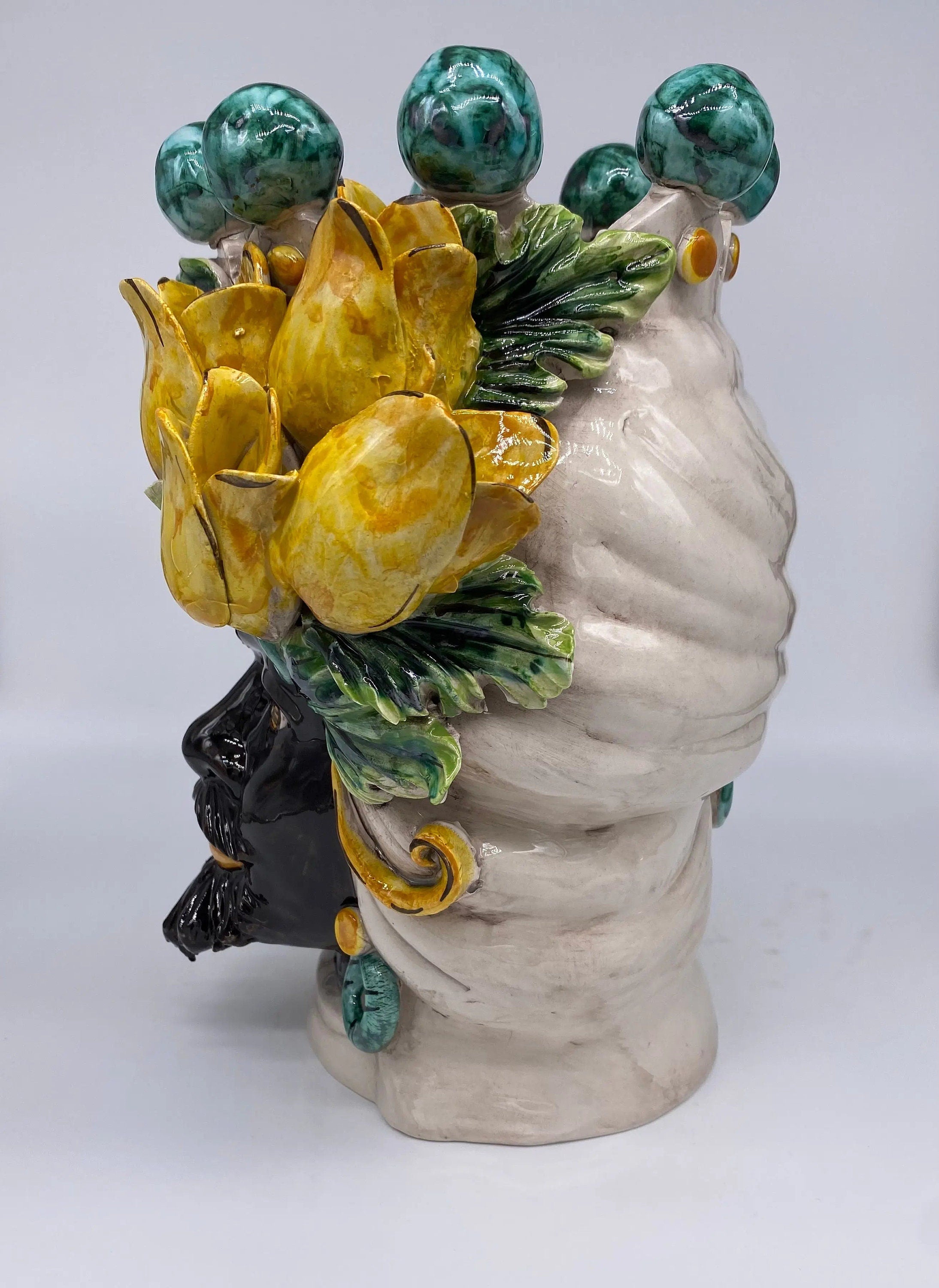 Teste di Moro Tulipani Ceramica Caltagirone cm H.30 L.23 Artigianale DD CERAMICHE SICILIANE