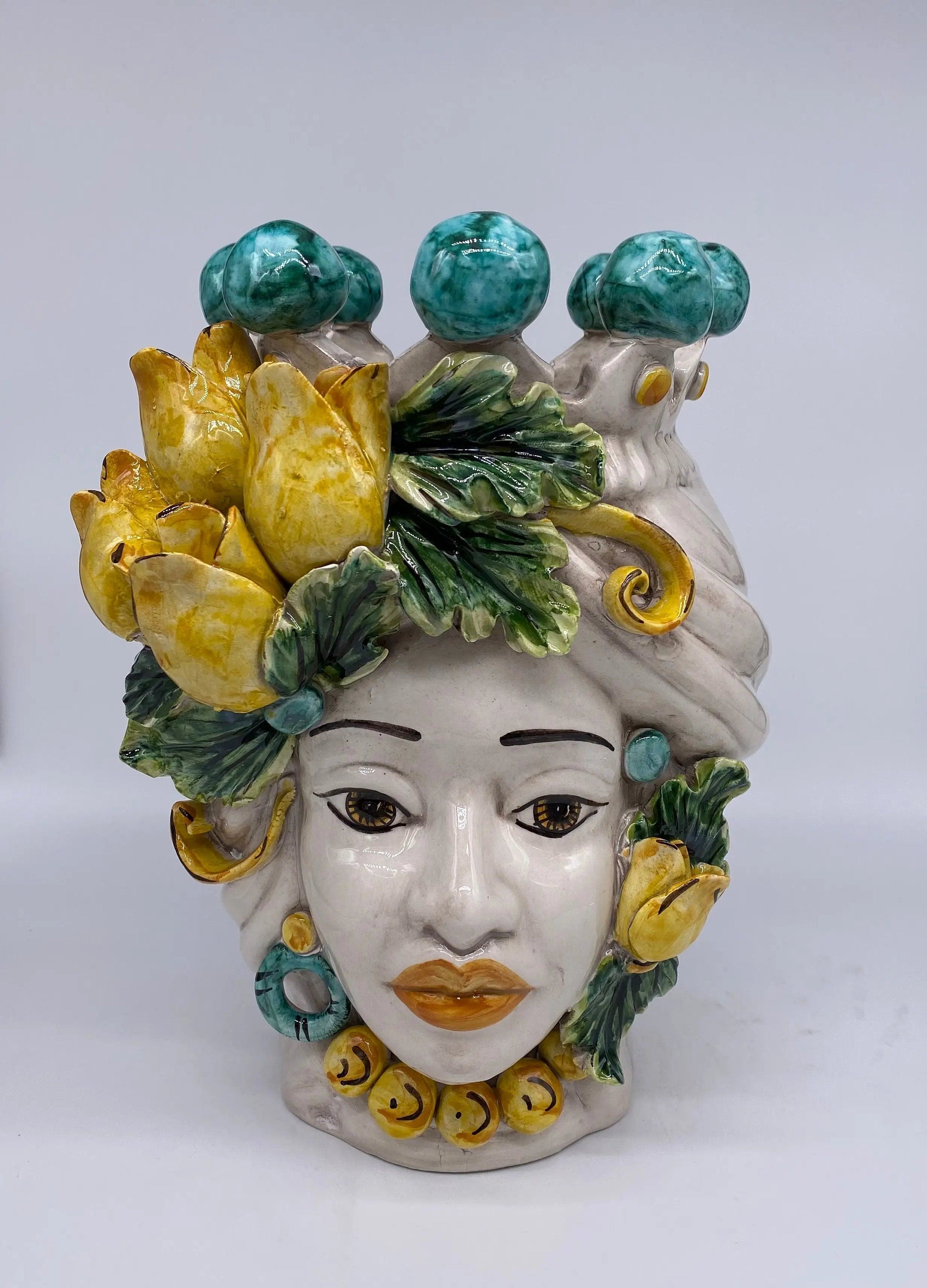 Teste di Moro Tulipani Ceramica Caltagirone cm H.30 L.23 Artigianale DD CERAMICHE SICILIANE