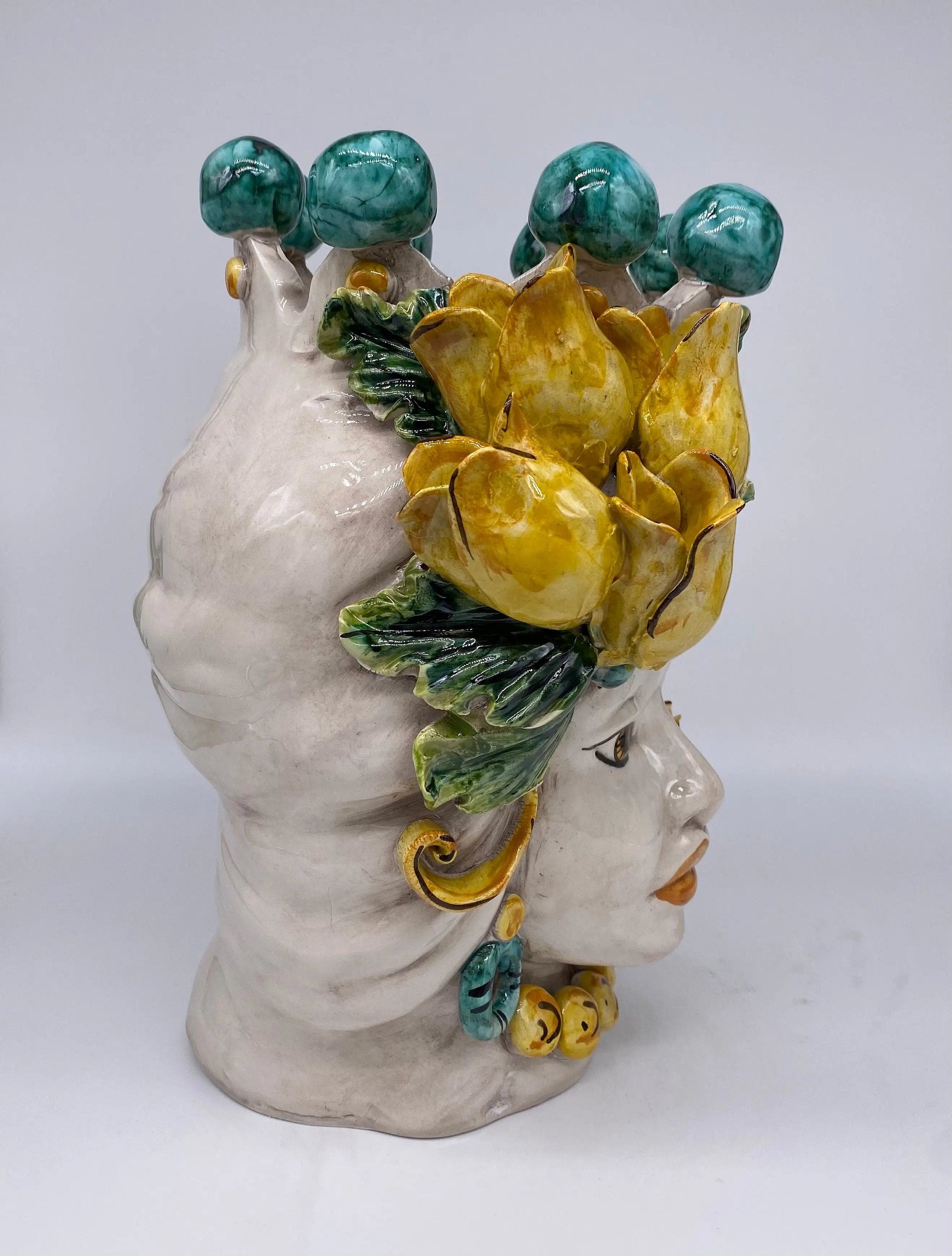 Teste di Moro Tulipani Ceramica Caltagirone cm H.30 L.23 Artigianale DD CERAMICHE SICILIANE