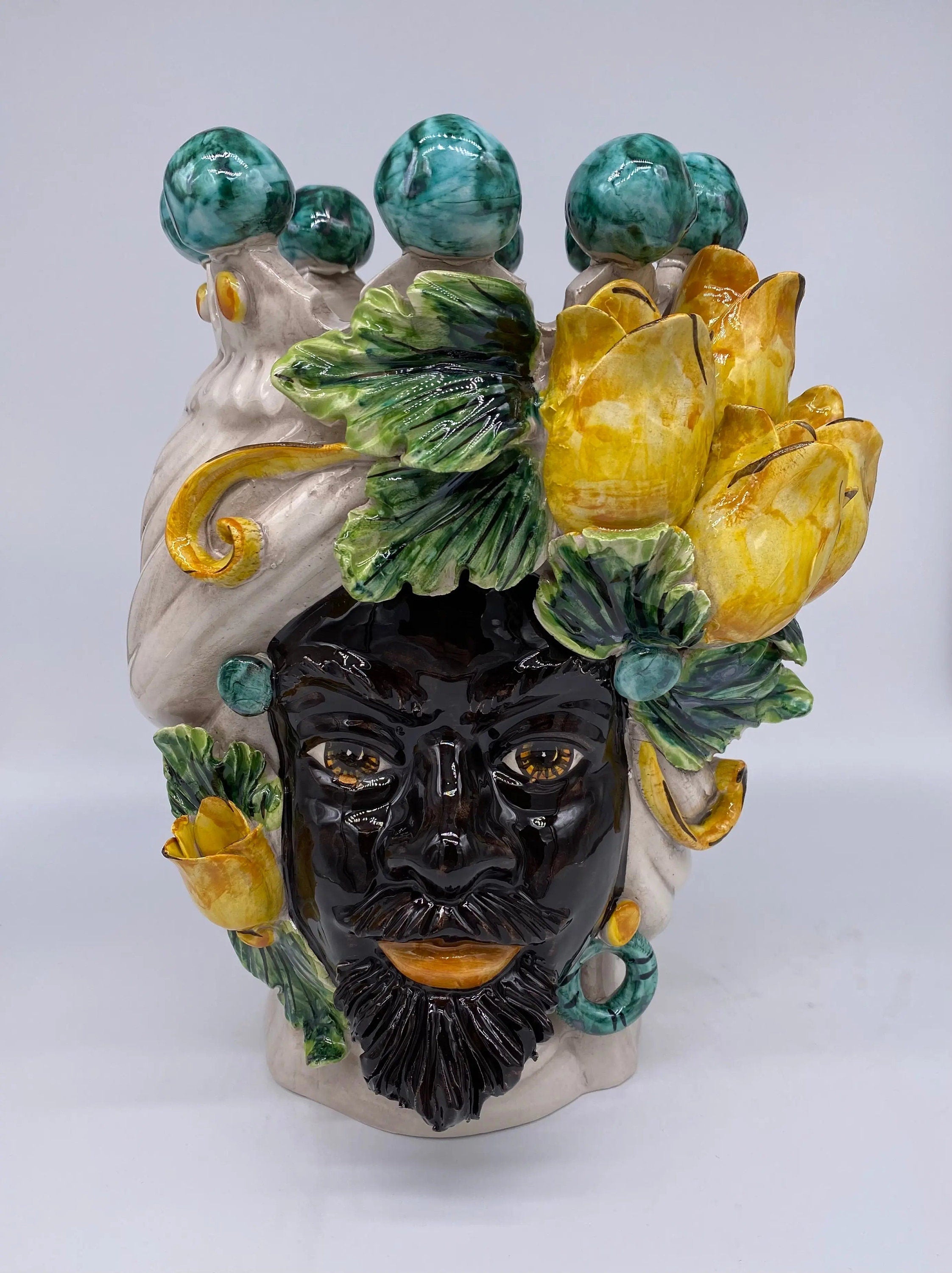 Teste di Moro Tulipani Ceramica Caltagirone cm H.30 L.23 Artigianale DD CERAMICHE SICILIANE